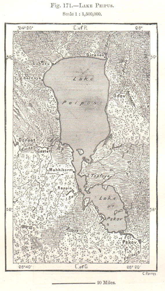 Lake Peipus. Estonia. Sketch map 1885 old antique vintage plan chart